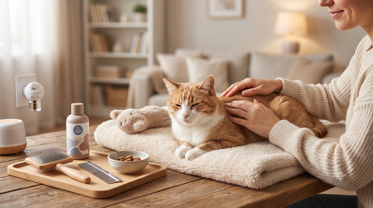 Calm cat during grooming with gentle pet care tips