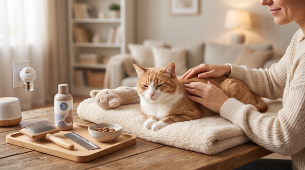 Calm cat during grooming with gentle pet care tips