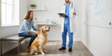 Veterinarian discussing dog allergy testing with a dog’s owner