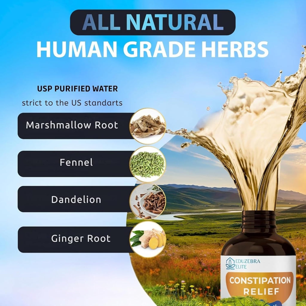 Advertisement for all natural human grade herbs with a bottle of liquid and mountain landscape.