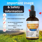 Pet supplement bottle for constipation relief with usage and safety information on a scenic background