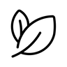 A minimalist black line icon depicting a single leaf on a solid white background.
