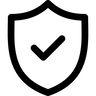 Black shield icon with a check mark on a white background
